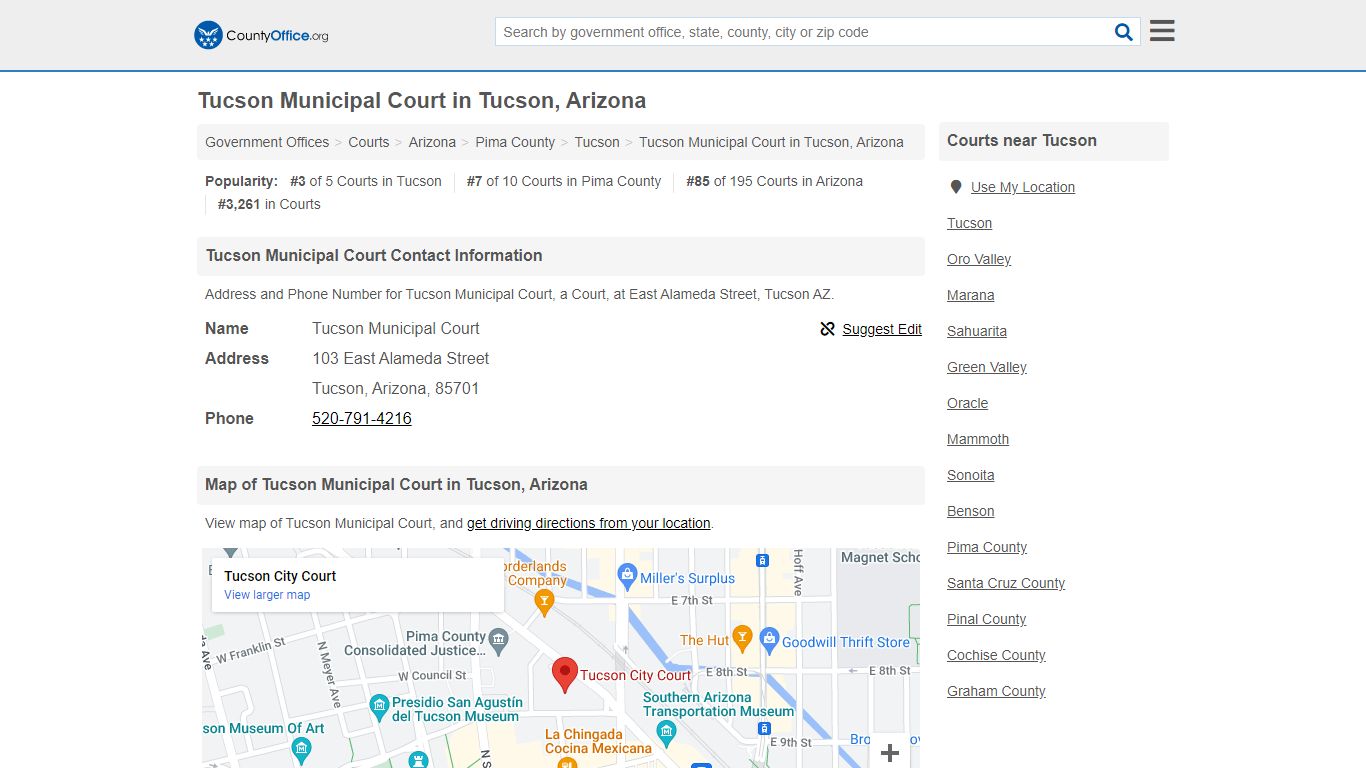 Tucson Municipal Court - Tucson, AZ (Address and Phone) - County Office